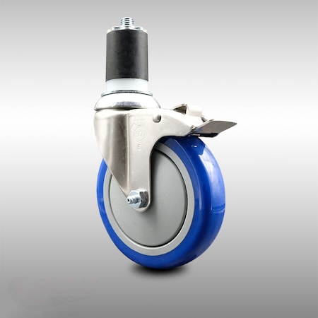 Service Caster 5 Inch 316SS Blue Poly Swivel 1-3/4 Inch Expanding Stem Caster Lock Brake SCC SCC-SS316TTLEX20S514-PPUB-BLUE-134